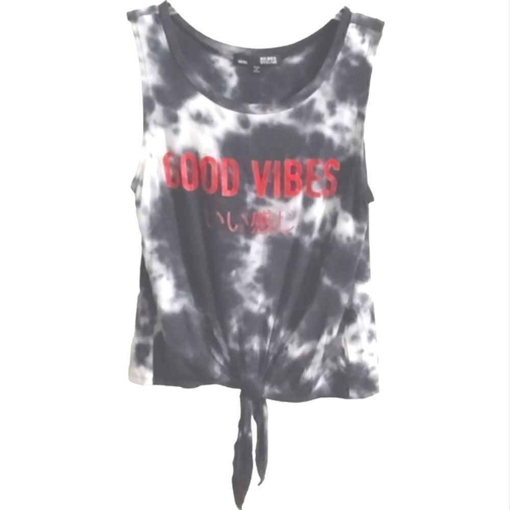 Rebel Sugar Tank Top Good Vibes Tie Dye Sz M Black White Gray Front Tie